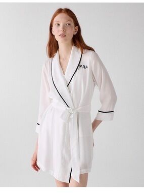Kate Spade, New York Mrs Bridal white robe charmeuse black contrast trim NWOT